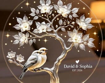 Custom Tree Of Love Couples Night Light, Couples Bird Name Led Light, Romantic Gift For Couples, Couples Anniversary Gift, Wedding Led Light