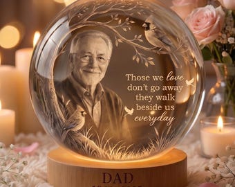 Gepersonaliseerde foto Memorial kristallen bollamp, degenen die we liefhebben lopen naast ons alledaagse aandenken, rouwcadeau, aangepast herdenkingslicht