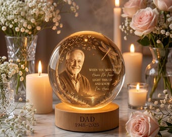 Personalized Photo Memorial Crystal Globe Lamp, Custom Remembrance Light, When You Miss Me Have No Fear Keepsake, Bereavement Gift