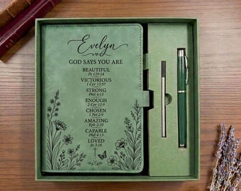 Gepersonaliseerde christelijk dagboek cadeauset voor vrouwen, aangepast bijbelvers notitieboekje met naam, leren gebedsdagboek met magnetische sluiting