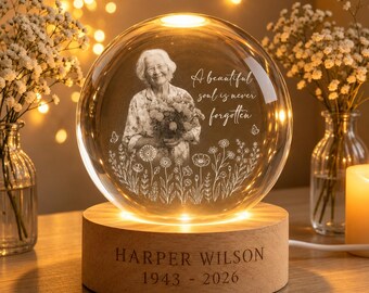 Custom Photo Memorial Crystal Globe Lamp A Beautiful Soul, Loss of Mom Dad, Memorial Keepsake, Bereavement Gift, Custom Remembrance Light