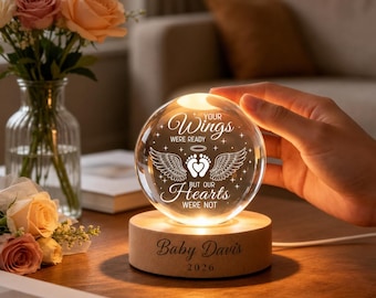 Custom Memorial Crystal Lamp Your Wings Were Ready Our Hearts Were Not, Loss of Baby, Memorial Keepsake, Bereavement Gift, Remembrance Light
