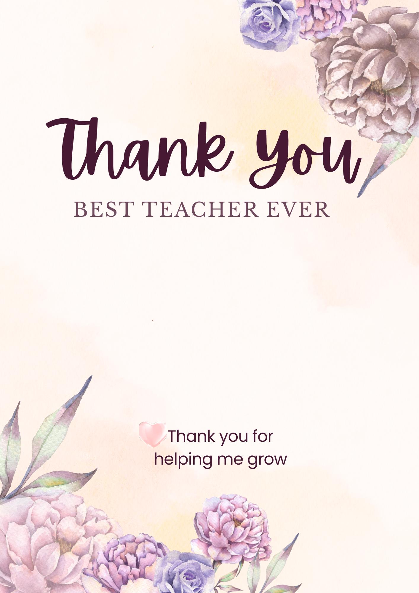 Beautiful “best Teacher Ever” Printable Card Designed to Show Your
