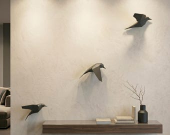 Metal Flying Birds Wall Decor Set, 3D Geometric Bird Sculptures, Minimalist Wall Art for Living Room and Entryway