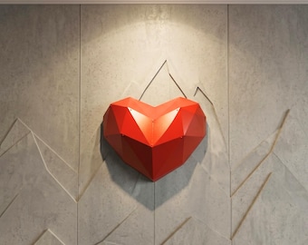 Decoración de pared en forma de corazón de metal rojo, escultura geométrica de amor en 3D, arte de pared romántico para dormitorio y hogar moderno.
