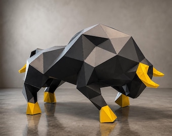Metal Bull Sculpture, Black Geometric Taurus Statue, Modern Office Decor, Stock Market Gift for Investors and Men