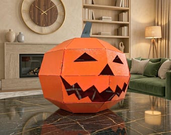 Linterna de calabaza de metal, escultura de calabaza de Halloween naranja, decoración de mesa de Halloween, centro de mesa geométrico de otoño para el hogar.