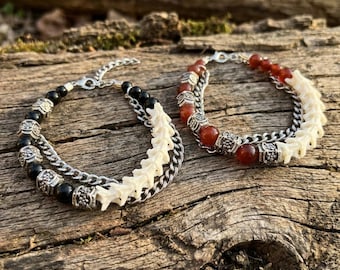 Armband met echte slangenwervels | Gotisch been en ketting | Giercultuur aandenken Mori-sieraden | Cadeau donkere natuur taxidermie