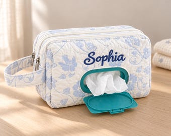 Personalized Diaper and Wipes Pouch, Custom Name Baby Organizer