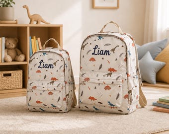 Personalized Dinosaur Backpack with Embroidered Name, Kids School Bag in Small and Large