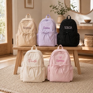 Personalisierter Schleifenrucksack für Mädchen, Schulranzen mit individuellem Namen