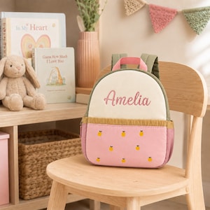 Personalized Toddler Backpack with Embroidered Name, Color Block Preschool Bag for Girls