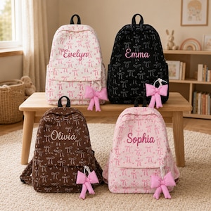 Personalized Bow Backpack for Girl, Custom Embroidered Name Corduroy School Bag