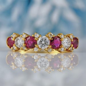 Vintage 14-karaats vergulde ring met robijn en diamant, antieke zilveren sieraden