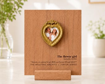 Flower Girl Proposal Museum of Us, Personalized Photo Gold Frame, Will You Be My Bridesmaid - Be My Maid of Honor, Witness, Bridal shower,