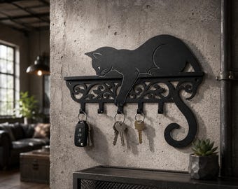 protected Black Cat Key Holder SVG | Laser Cut File  Glowforge SVG | Layered MDF Key Rack