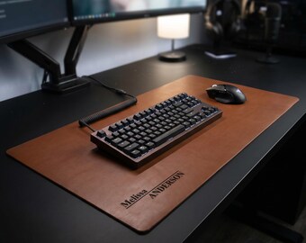 Custom Vegan Leather Desk Mat, Personalized Office Desk Pad, Large Mouse Pad, Gaming Desk Protector, Custom Name Desk Setup Gift