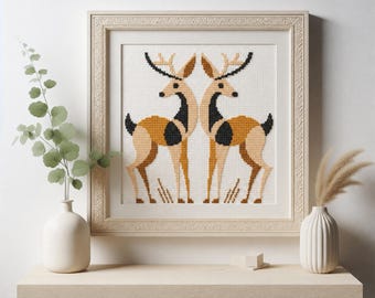 Symmetrical Deer Counted Cross Stitch Pattern PDF