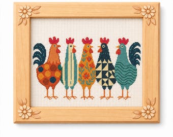 Modern Chicken Cross Stitch Pattern PDF Counted Rooster DMC Chart