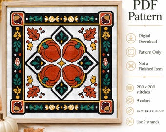 Patrón PDF de punto de cruz de calabaza otoñal para Halloween