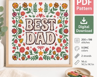 Patrón PDF de punto de cruz floral para papá (Día del Padre)