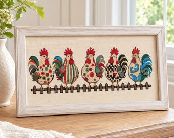 Funny Chicken Cross Stitch Pattern Bundle PDF, Counted Rooster Chart