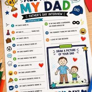 Tudo Sobre o Meu Pai - Entrevista para o Dia dos Pais (Atividade para Imprimir) | Lembrança Infantil (Download Digital)