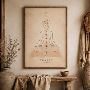 Kundalini Erwachen Poster | Boho Neutral Line Art Yoga Dekor (digitaler Download)