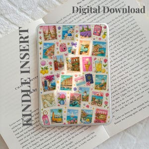 Summer Travel Stamps Kindle Insert, Vacation Postage Stamp Collage, Kindle Case Insert, Travel Aesthetic, Kindle Accessories