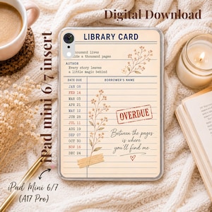 Library Card iPad Insert, Book Lover iPad Mini Insert, Vintage Library Aesthetic, iPad Case Insert, iPad Wallpaper