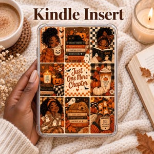 Gezellige Halloween Kindle-inleg, Zwart meisje als lezer, Boekenthema voor de herfst, Kindle-hoesinleg, Leesaccessoires, Boekenmerchandise, Spookseizoen