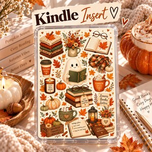 Inserto acogedor para Kindle para lectura otoñal, decoración literaria otoñal, lector fantasma, inserto para funda Kindle, accesorios de lectura, merchandising literario, especias de calabaza
