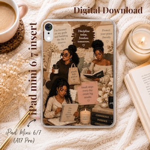 iPad Mini Insert, Black Girl iPad Case Insert, Motivational iPad Aesthetic, Self Growth Digital Download, Cozy Planner Girl Art