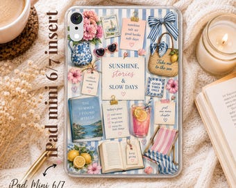 Insert pour iPad « Lecture côtière », Insert pour iPad Mini « Amoureux des livres d'été », Style plage chic, Insert pour étui iPad, Décoration murale côtière