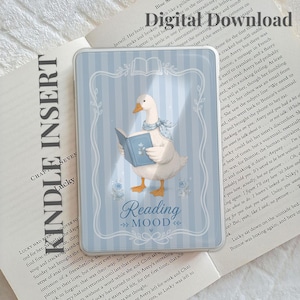 Wkładka do Kindle'a Blue Reading Goose, Wkładka do etui na Kindle'a w spokojnym nastroju, Sztuka książek w stylu vintage, Akcesoria do Kindle'a Cottagecore, Wkładka do druku