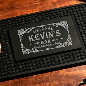Personalized Bar Mat,Custom Bar Runner,Home Bar Pub Accessories Art,Rubber Bartender Mat,Silicone Beer Mat,Vintage mens gift