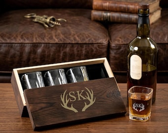 Coffret de verres à whisky personnalisés, boîte en bois gravée, cadeau pour les amateurs de bourbon