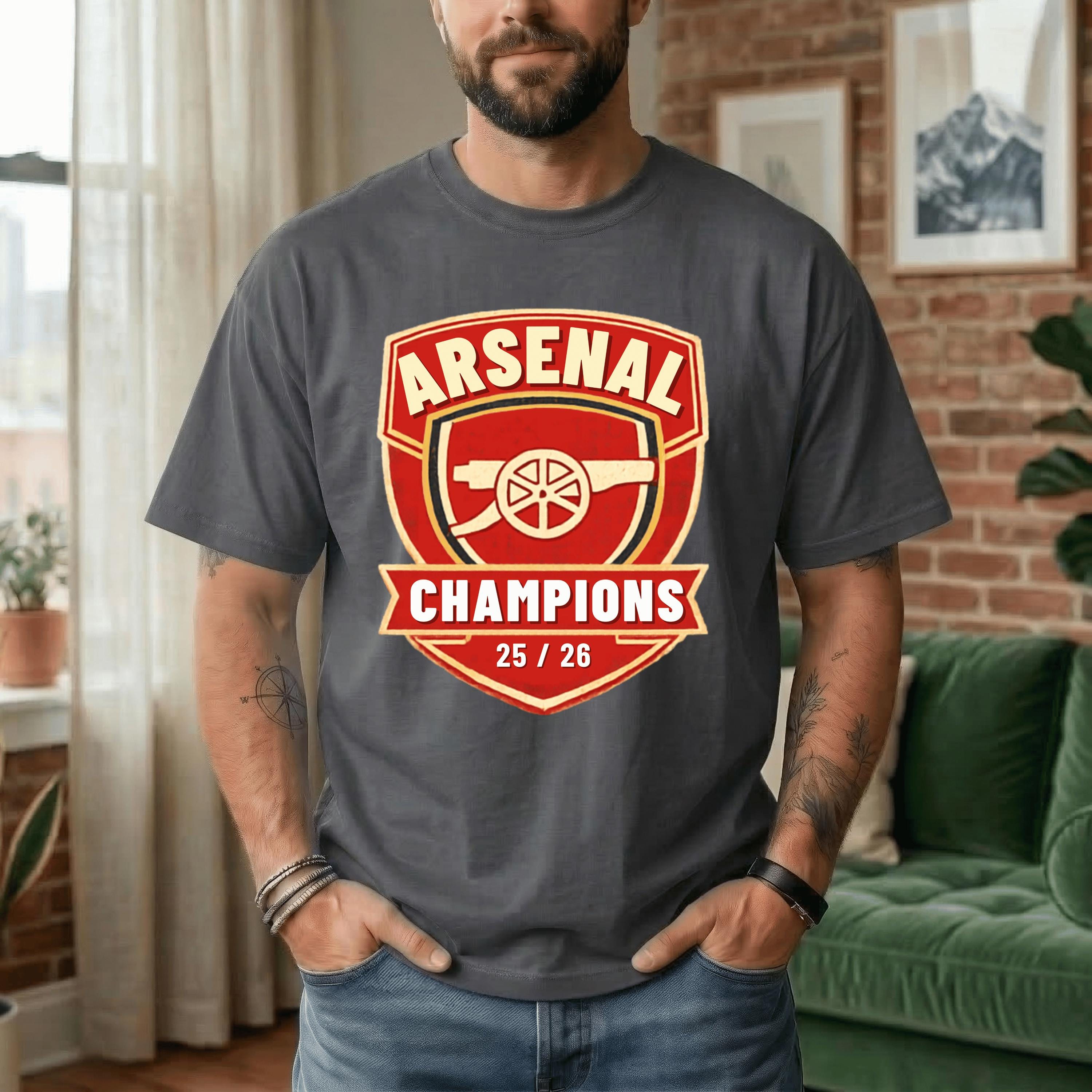 Arsenal Champions 25/26 T-shirt | Football Club Crest Tee Premier