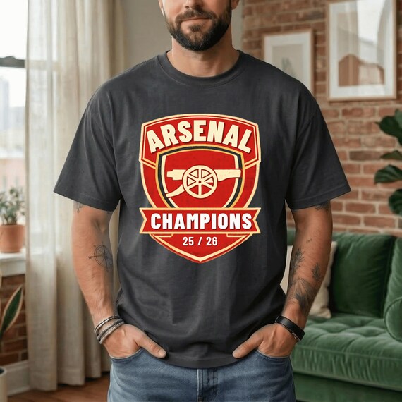 Arsenal Champions 25/26 T-shirt | Football Club Crest Tee Premier