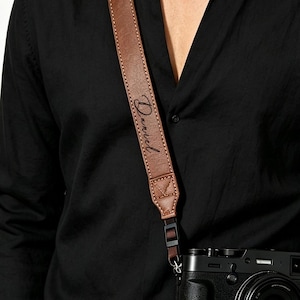 Alça de câmera personalizada em couro PU, acessórios para fotografia - presente para fotógrafos