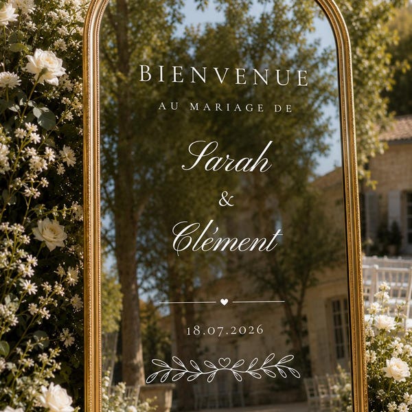 Elegant white wedding welcome sticker | Personalized wedding mirror sticker | Wedding welcome sign | Chic wedding decoration