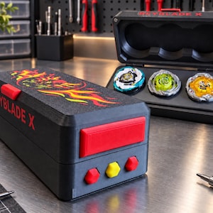 Beyblade X 3-i-1 förvaringsväska – 3D-utskriven hård låda med magnetisk stängning – Anpassad snurrtophållare – Förvaringsväska