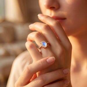 Elegant månstensring, löftering i sterlingsilver för henne, minimalistiska förlovningssmycken för kvinnor, födelsesten i juni, löftegåva till henne