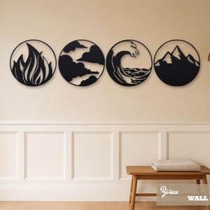 Four Elements Metal Wall Art Set, Fire Cloud Wave Mountain Decor