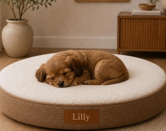 Luxury Personalized Oval Pet Bed, Jute Pet Sofa, Washable Plush Cushion