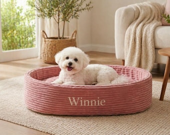 Personalized Soft Pet Bed, Cozy Velvet Nest, Washable Cushion, Name Embroidery