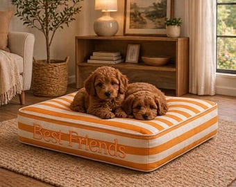 Personalized Striped Pet Bed, Fiber Filled Cushion, Washable Nest
