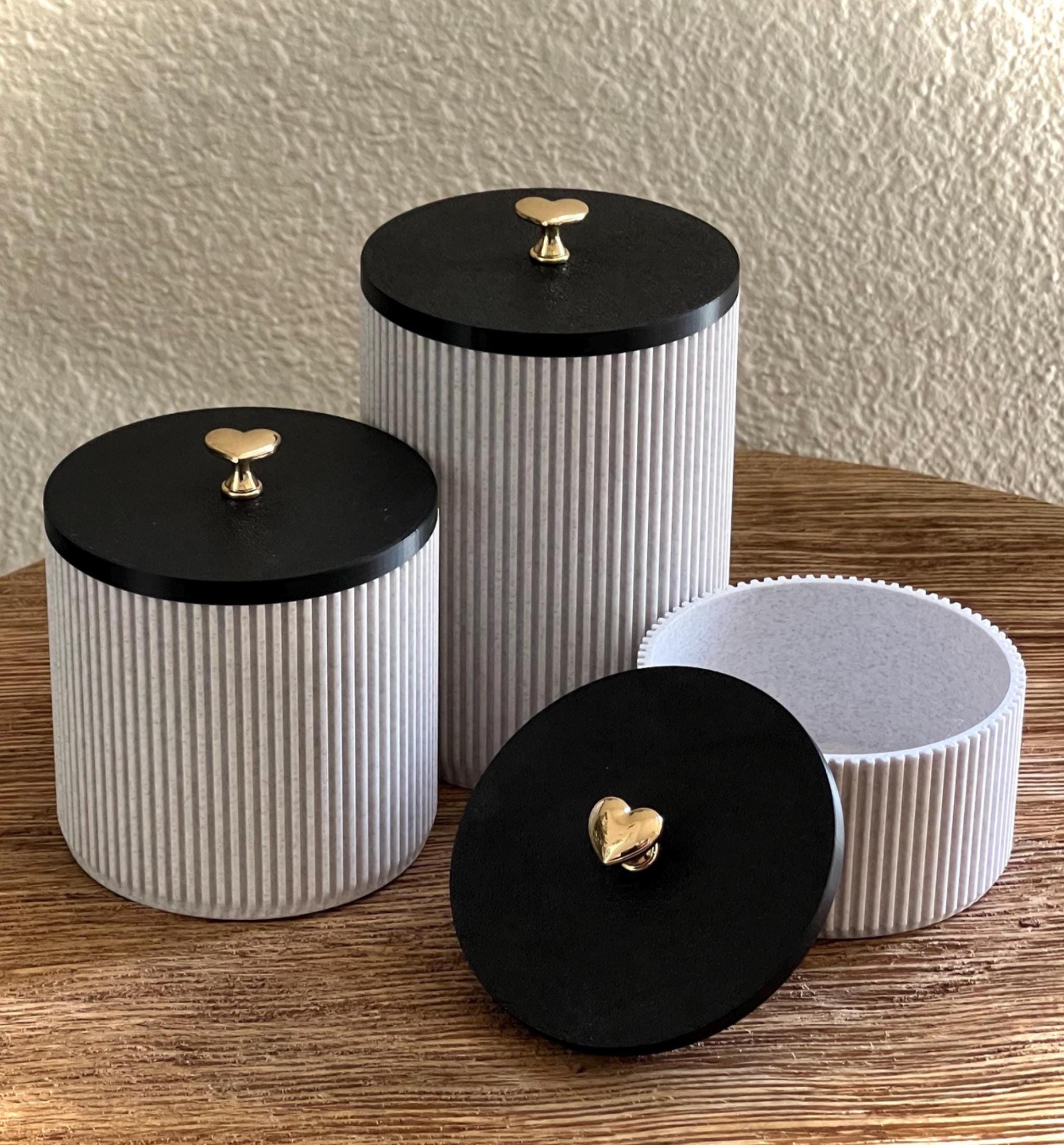 Modern Ribbed Canisters STL - 3D Printable Storage Jars - Set of 3 Bathroom or Kitchen Containers Digital File