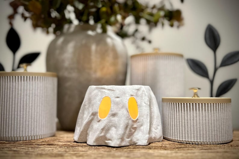 Ghost Tea Light Holder – Halloween LED Candle Decor – Summerween Ghost Home Decoration