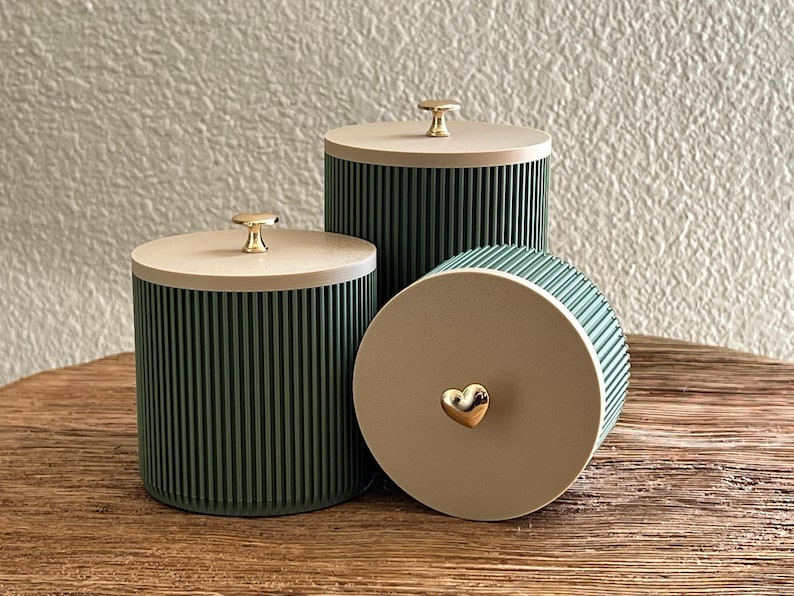 Modern Ribbed Canisters STL – 3D Printable Storage Jars – Set of 3 Bathroom or Kitchen Containers Digital File